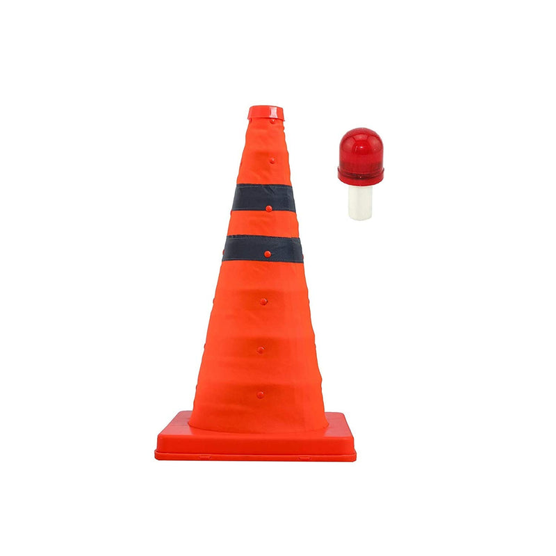 18'' Collapsible Traffic Cone with LED Light Lamp Topper, Reflective Multi-Purpose Extendable Road Safety Cone by LifeSupplyUSA