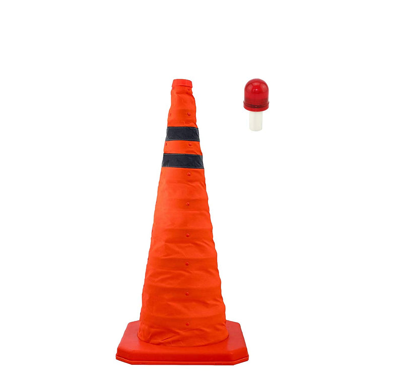 28'' Collapsible Traffic Cone with LED Light Lamp Topper, Reflective Multi-Purpose Extendable Road Safety Cone by LifeSupplyUSA