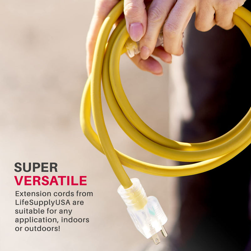 3ft Power Extension Cord Outdoor & Indoor - Waterproof Electric Drop Cord Cable - 3 Prong SJTW, 10 Gauge, 15 AMP, 125 Volts, 1875 Watts, 10/3 by LifeSupplyUSA - Yellow (1 Pack)