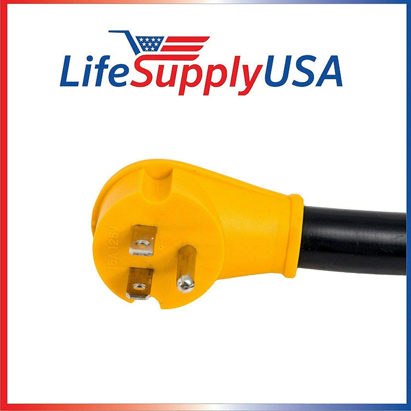 (15 AMP to 50 AMP) RV Adapter Power Cord with Handle - 18 inch - STW 10AWG/3C Male: 15AMP NEMA 5-15P to Female: 50AMP NEMA 14-50R - Heavy Duty - by LifeSupplyUSA