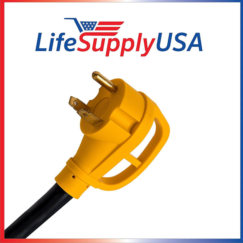 50ft RV Extension Cord 30 AMP (TT30P/TT30R) with PowerGrip Handle and Hook and Loop Strap - 10AWG3 10/3 125V STW - by LifeSupplyUSA