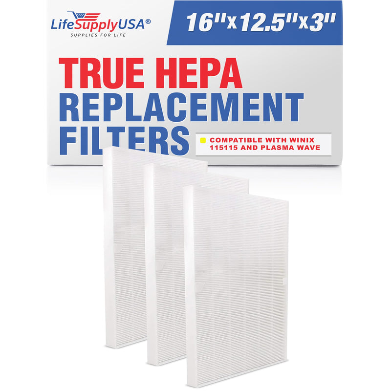 LifeSupplyUSA True HEPA Filter Replacement Compatible with Winix PlasmaWave 115115, Size 21 Air Purifier (3-Pack)