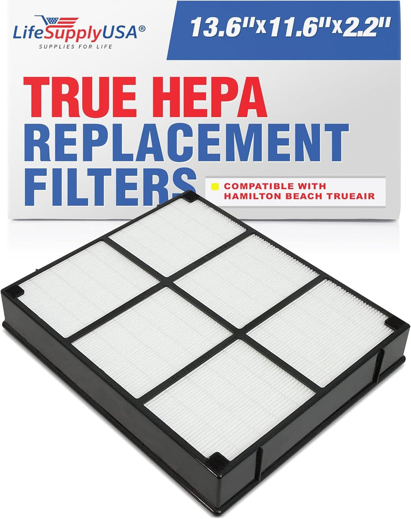 LifeSupplyUSA True HEPA Filter Replacement Compatible with Hamilton Beach 04912 TrueAir 04160, 04161, 04150 Air Purifier (5-Pack)