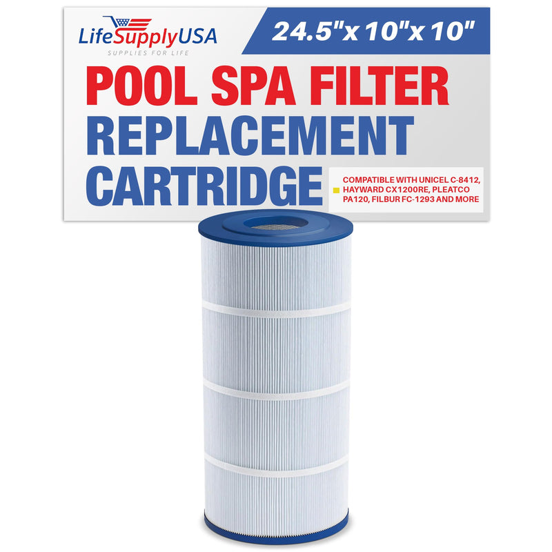 LifeSupplyUSA Pool Filter Cartridge for Hayward Star Clear Plus, Unicel C-8412, Porpoise PP-B2, Clearwater II ProClean 125 - Spa Filter fits C1200 / CX1200RE, Filbur FC-1293 and More