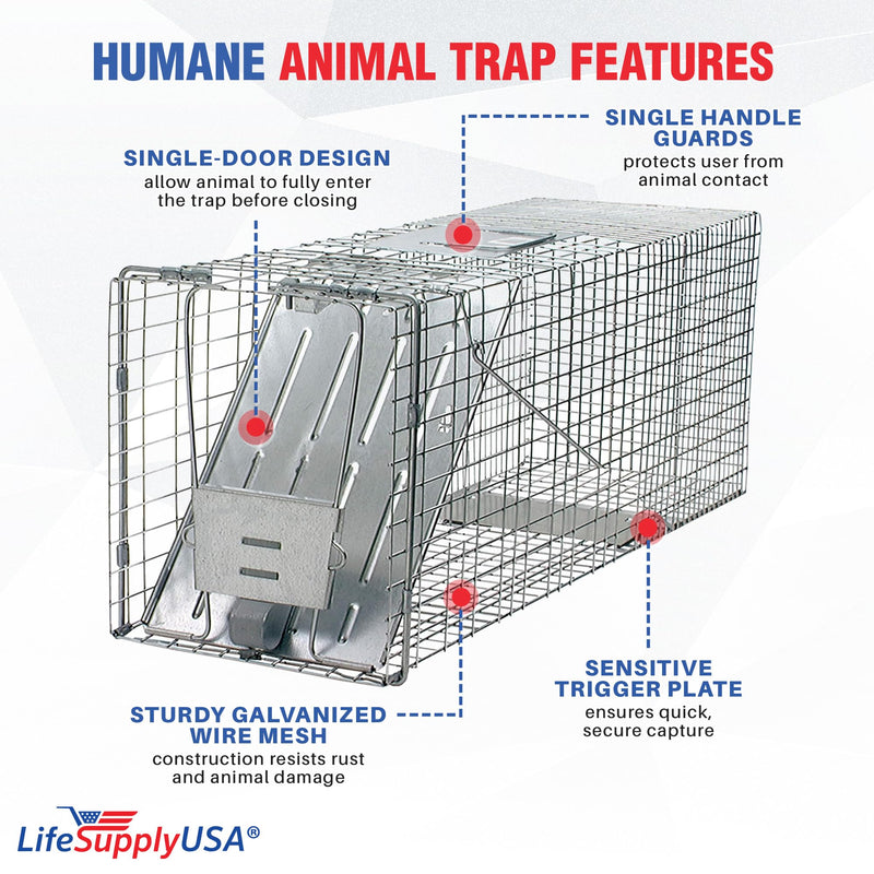 Heavy Duty Catch Release Large Live Humane Animal Cage Trap for Foxes Raccoons Badgers Coyotes 42x15x15