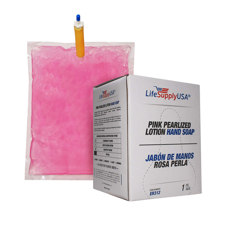 LifeSupplyUSA Hand Wash Soap - 800ml Dispenser - Refill Pouch Bags Case of 12 Pink Pearlized Liquid Lotion