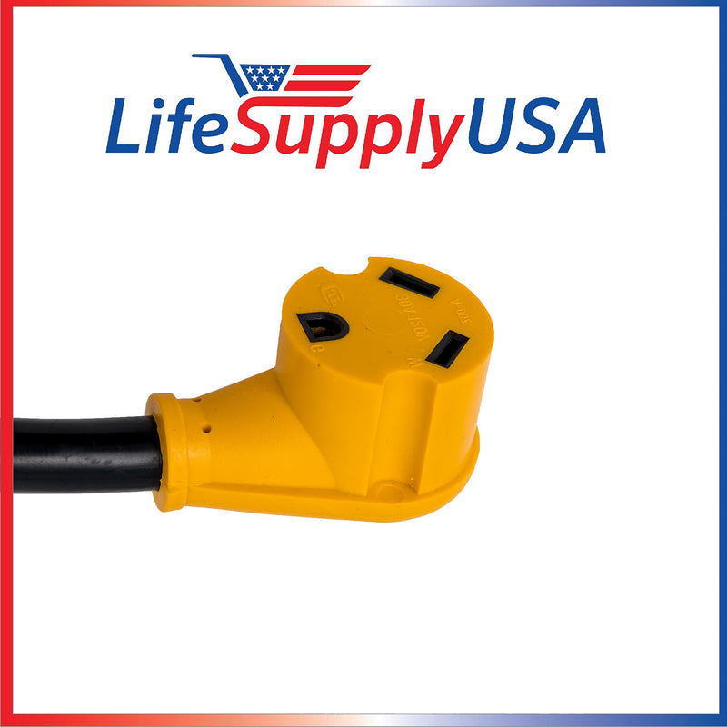 50ft RV Extension Cord 30 AMP (TT30P/TT30R) with PowerGrip Handle and Hook and Loop Strap - 10AWG3 10/3 125V STW - by LifeSupplyUSA