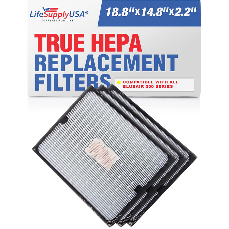 True HEPA Air Cleaner Filter Replacement Compatible with Blueair 200 Series Carbon SmokeStop 201, 203, 215B, 250E, 270E, and 303 Air Cleaners by LifeSupplyUSA (3-Pack)