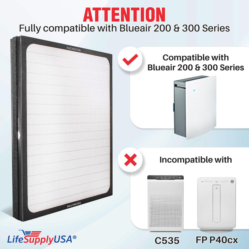 LifeSupplyUSA Air Purifier Replacement Filter - True HEPA Filters Compatible with Blueair 200, 300 Series Air Purifiers