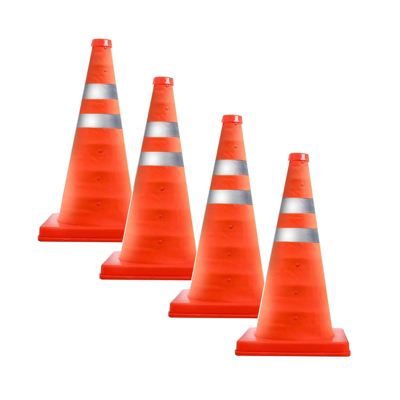 LifeSupplyUSA 4-Pack 15.5'' Collapsible Traffic Safety Cones, Bright Orange Road Reflectors with Reflective Strips, Multipurpose Pop-Up Road Parking Cone for Emergency & Construction Use