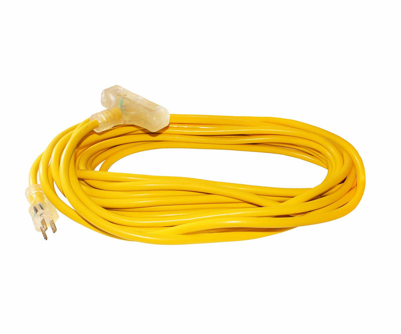 (2-Pack) 50 ft Power Extension Cord Outdoor & Indoor Heavy Duty 12 Gauge/3 Prong SJTW (Yellow) Lighted end 3-Outlet Extra Durability 15 AMP 125 Volts 1875 Watts by LifeSupplyUSA