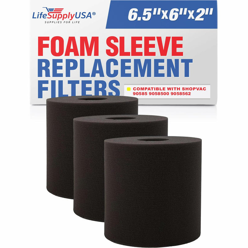 (2-Pack) Foam Sleeve Wet Dry Vacuum Filter Replacement Compatible with ShopVac 90585, 9058500, 9058562 Type R, Most VacMaster Genie Shop Vacuum Cleaners by LifeSupplyUSA