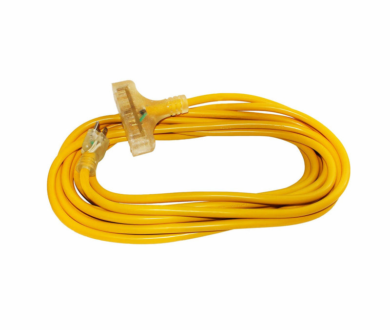 (2-Pack) 25 ft Power Extension Cord Outdoor & Indoor Heavy Duty 12 Gauge/3 Prong SJTW (Yellow) Lighted end 3-Outlet Extra Durability 15 AMP 125 Volts 1875 Watts by LifeSupplyUSA