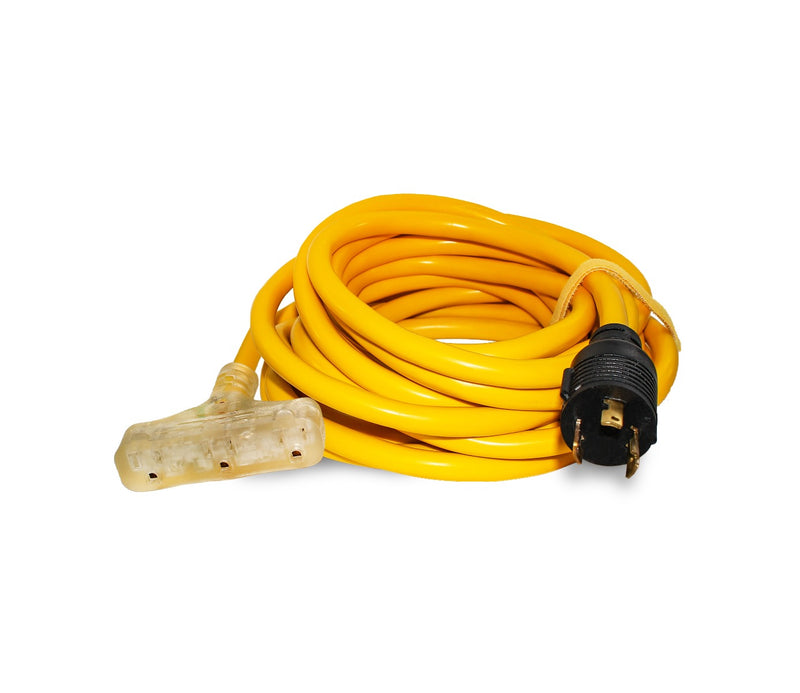 10 Pack 10/3 25ft Generator Power Extension Cord Male NEMA L5-20P Plug 3 Outlet 5-15R Lighted End Female Receptacles-Extension Cords- LifeSupplyUSA