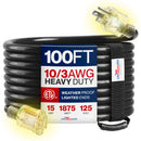 Outdoor/Indoor Extension Cord Heavy Duty 3 Prong SJTW, Waterproof, ETL Listed Flexible Cold-Resistant Long Power Cord by LifeSupplyUSA