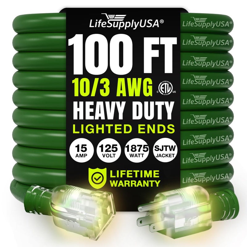 Power Extension Cord, Indoor Outdoor, Heavy Duty, 3 Prong SJTW, ETL, 10 Gauge