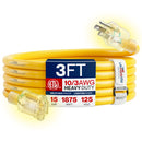 Outdoor/Indoor Extension Cord Heavy Duty 3 Prong SJTW, Waterproof, ETL Listed Flexible Cold-Resistant Long Power Cord by LifeSupplyUSA