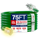 Outdoor/Indoor Extension Cord Heavy Duty 3 Prong SJTW, Waterproof, ETL Listed Flexible Cold-Resistant Long Power Cord by LifeSupplyUSA
