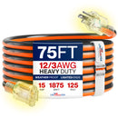 Outdoor/Indoor Extension Cord Heavy Duty 3 Prong SJTW, Waterproof, Flexible Cold-Resistant Long Power Cord by LifeSupplyUSA