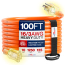 Outdoor/Indoor Extension Cord Heavy Duty 3 Prong SJTW, Waterproof, ETL Listed Flexible Cold-Resistant Long Power Cord by LifeSupplyUSA