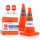 Collapsible Traffic Safety Cones with LED Light Lamp Bright Orange Road Reflectors with Reflective Strips, Multipurpose Pop-Up Road Parking Cone for Emergency & Construction Use by LifeSupplyUSA
