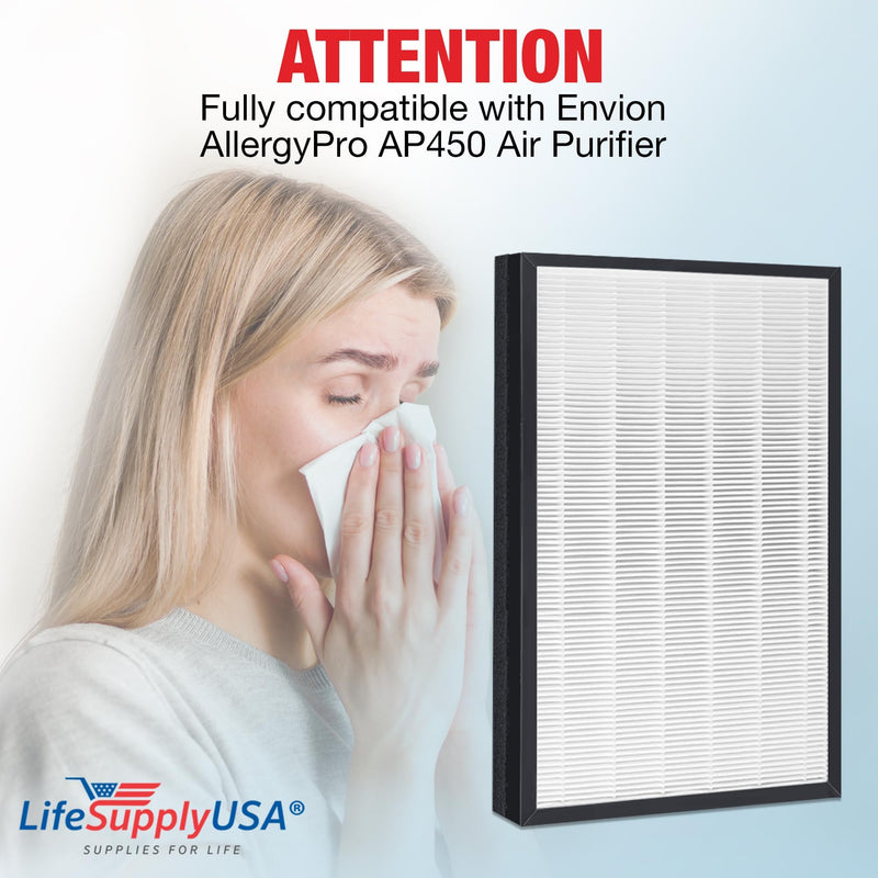 LifeSupplyUSA True HEPA Filter Replacement Compatible with Envion AllergyPro AP450 Air Purifier - 1-Pack