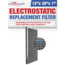 LifeSupplyUSA 12x30x1 Electrostatic Air Filter, MERV 8, Washable, Reusable Furnace AC/HVAC Filter, Energy Saving, Easy to Clean, Long-Lasting - 1-Pack,12" x 30" x 1"