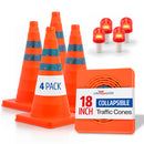 Collapsible Traffic Safety Cones with LED Light Lamp Bright Orange Road Reflectors with Reflective Strips, Multipurpose Pop-Up Road Parking Cone for Emergency & Construction Use by LifeSupplyUSA