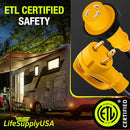 30ft RV Extension Cord 30 AMP (TT-30P/L5-30R) with Twist-Lock Connector and Grip Handle, Hook and Loop Strap - STW 10/3 AWG 125 Volt - Heavy Duty - by LifeSupplyUSA - TT-30P/L5-30R,30 FT