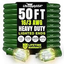 50ft Outdoor/Indoor Extension Cord 16/3 Gauge Heavy Duty 3 Prong SJTW, Waterproof, Flexible Cold-Resistant Long Power Cord,13A 125V 1625W, Green by LifeSupplyUSA