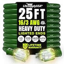 25ft Outdoor/Indoor Extension Cord 16/3 Gauge Heavy Duty 3 Prong SJTW, Waterproof, ETL Listed, Flexible Cold-Resistant Long Power Cord,125 Amp 1625W, Green by LifeSupplyUSA