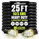 25ft Outdoor/Indoor Extension Cord 14/3 Gauge Heavy Duty 3 Prong SJTW, Waterproof, Flexible Cold-Resistant Long Power Cord,125 Amp 1875W, Black by LifeSupplyUSA