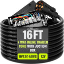 7 Pin Trailer Wiring Harness with Junction Box Heavy Duty 7 Way Trailer Plug, Waterproof 7 Wire Cable, Universal Trailer Wire Kit for RVs, Campers, Trailers by LifeSupplyUSA