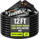 7 Pin Trailer Wiring Harness with Junction Box Heavy Duty 7 Way Trailer Plug, Waterproof 7 Wire Cable, Universal Trailer Wire Kit for RVs, Campers, Trailers by LifeSupplyUSA