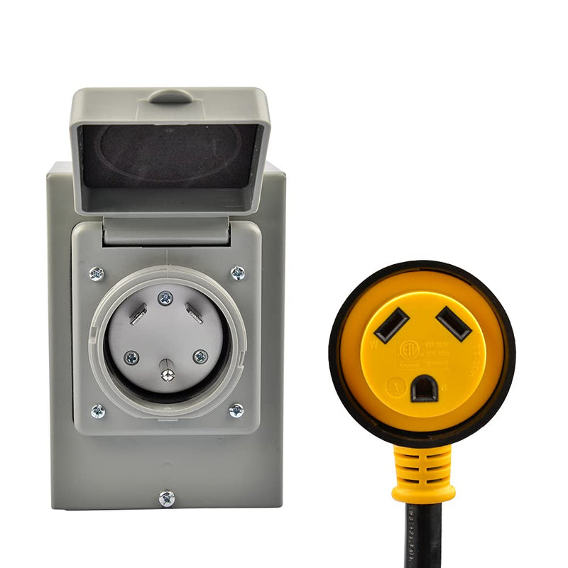 Power Set: 15ft RV Extension Cord 30 AMP (TT-30P/L5-30R) 10/3 AWG with Inlet Power Box (30 AMP / NEMA TT-30P) - Heavy Duty - by LifeSupplyUSA