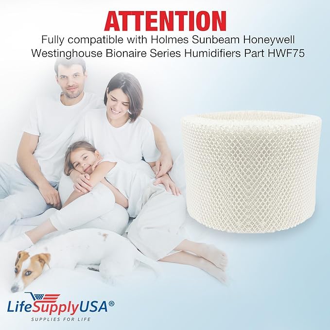 LifeSupplyUSA Humidifier Filter Replacement Wick Filter D Compatible with Holmes Sunbeam Honeywell Westinghouse Bionaire Series Humidifiers Part HWF75 (2-Pack)