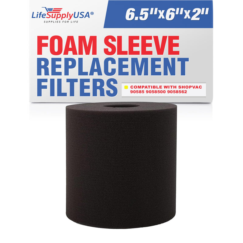 LifeSupplyUSA Foam Sleeve Wet Dry Filter Compatible with ShopVac 90585 9058500 9058562 Type R and Most VacMaster Genie Shop Vacuum Cleaners
