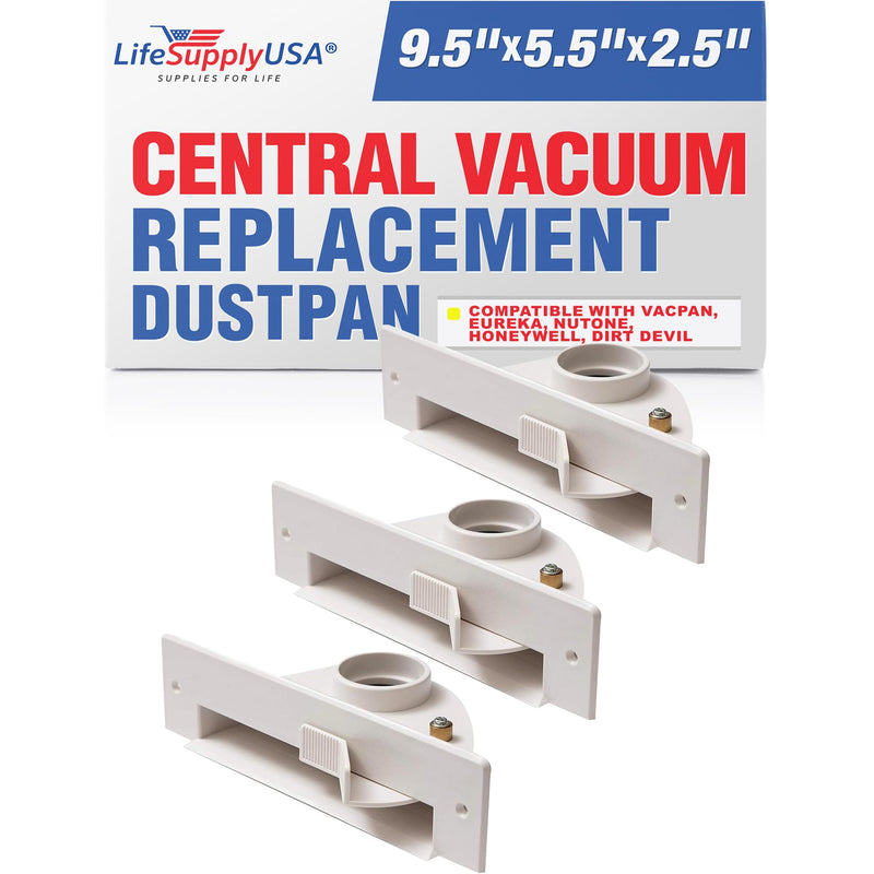 LifeSupplyUSA Central Vacuum Automatic Dust Pan Sweep Inlet Valve compatible with VacPan, Eureka, Nutone, Honeywell, Dirt Devil - White (3-Pack)