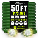 50ft Outdoor/Indoor Extension Cord 14/3 Gauge Heavy Duty 3 Prong SJTW, Waterproof, Flexible Cold-Resistant Long Power Cord,125 Amp 1875W, Green by LifeSupplyUSA