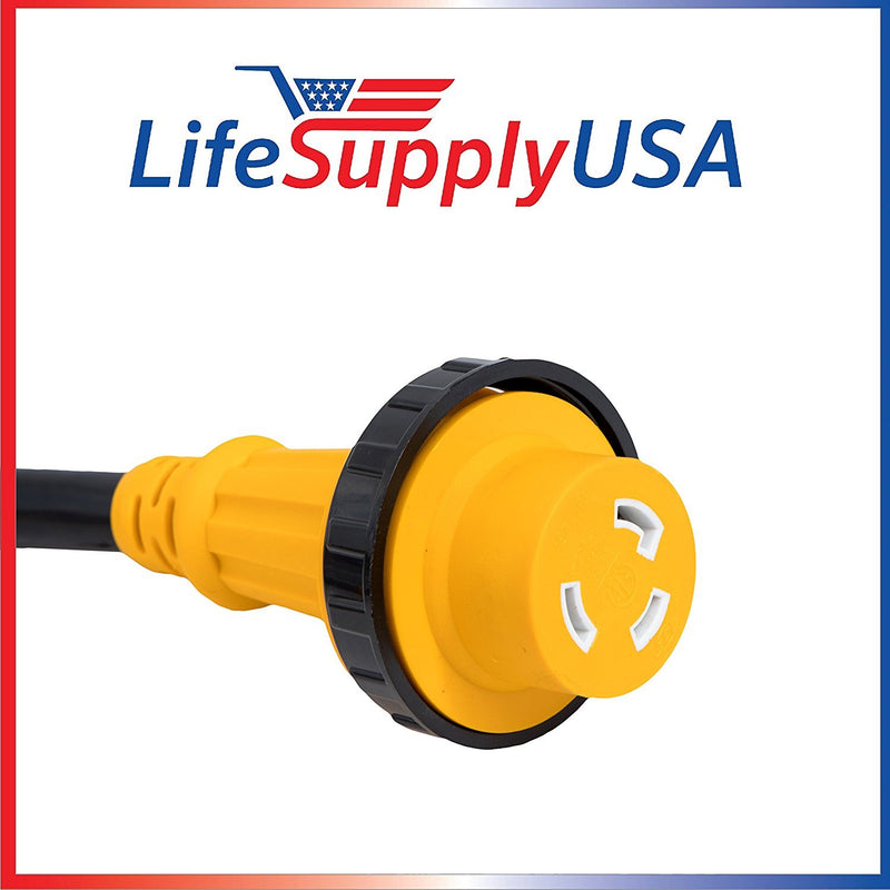 50ft RV Extension Cord 30 AMP (TT-30P/L5-30R) with Twist-Lock Connector and Grip Handle, Hook and Loop Strap - STW 10/3 AWG 125 Volt - Heavy Duty - by LifeSupplyUSA (5 Pack)
