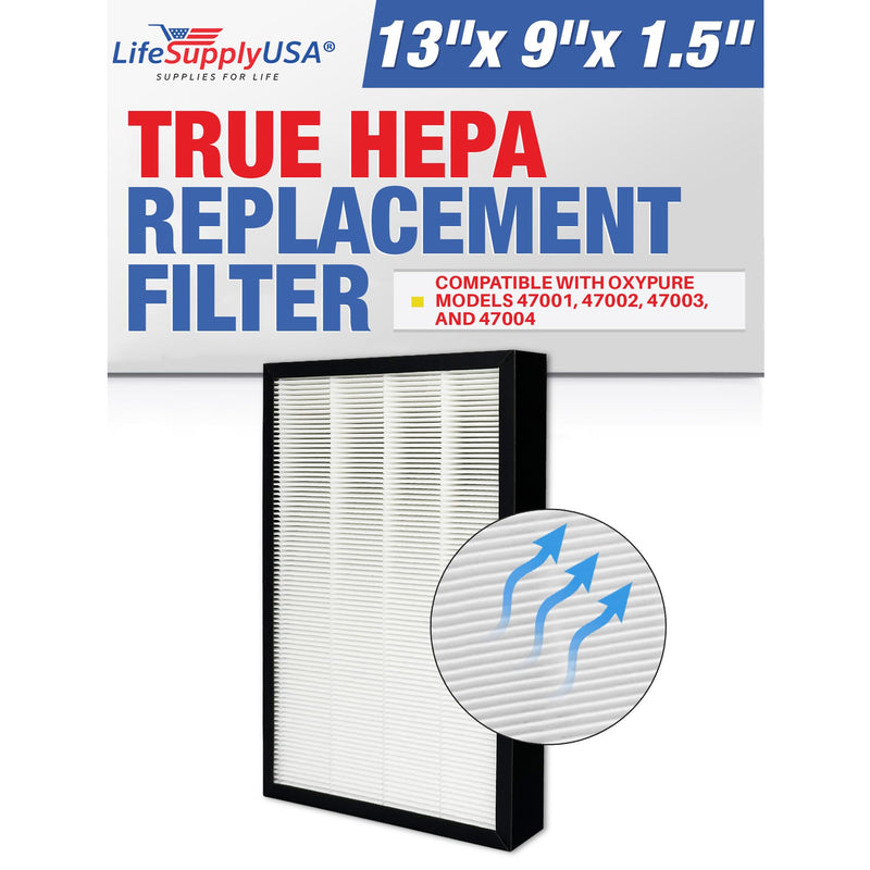 LifeSupplyUSA Complete Replacement Filter Set (True HEPA and Carbon Pre-Filter) Compatible With OxyPure Models 47001, 47002, 47003, and 47004 (3-Pack)