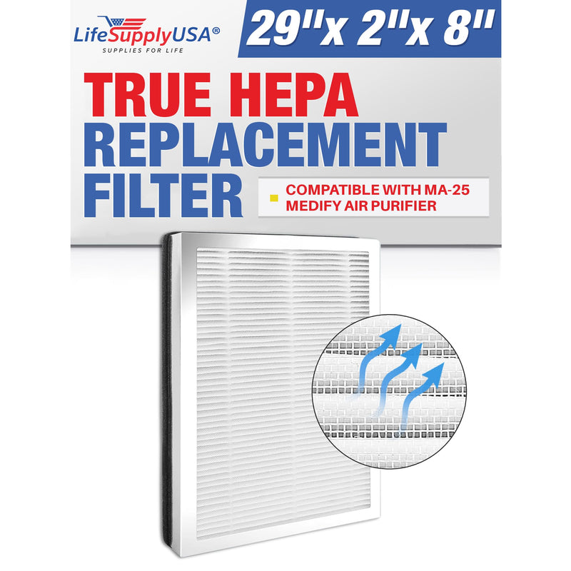 LifeSupplyUSA True HEPA Filter Replacement Compatible With MA-25 Medify Air Purifier (4-Pack)