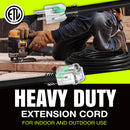 Power Extension Cord, Indoor Outdoor, Heavy Duty, 3 Prong SJTW, ETL, 10 Gauge