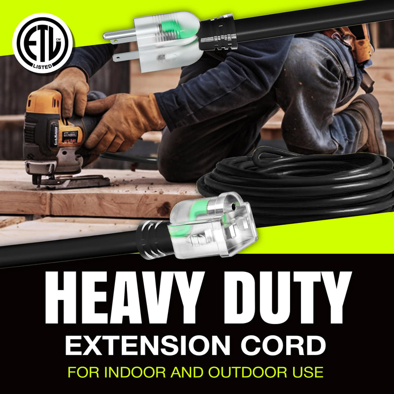 3ft Outdoor/Indoor Extension Cord 12/3 Gauge Extra Heavy Duty 3 Prong SJTW, Waterproof, ETL Listed, Flexible Cold-Resistant Long Power Cord,125 Amp 1875W, Black by LifeSupplyUSA