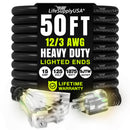50ft Outdoor/Indoor Extension Cord 3-Outlet 12/3 Gauge Extra Heavy Duty 3 Prong SJTW, Waterproof, Flexible Cold-Resistant Long Power Cord,15A 125V 1875W, Black by LifeSupplyUSA