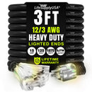 Outdoor/Indoor Extension Cord 3-Outlet Heavy Duty 3 Prong SJTW, Waterproof, Flexible Cold-Resistant Long Power Cord by LifeSupplyUSA