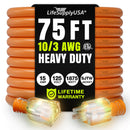 75ft Outdoor/Indoor Extension Cord 10/3 Gauge Ultra Heavy Duty 3 Prong SJTW, Waterproof, ETL Listed, Flexible Cold-Resistant Long Power Cord,125 Amp 1875W, Orange by LifeSupplyUSA