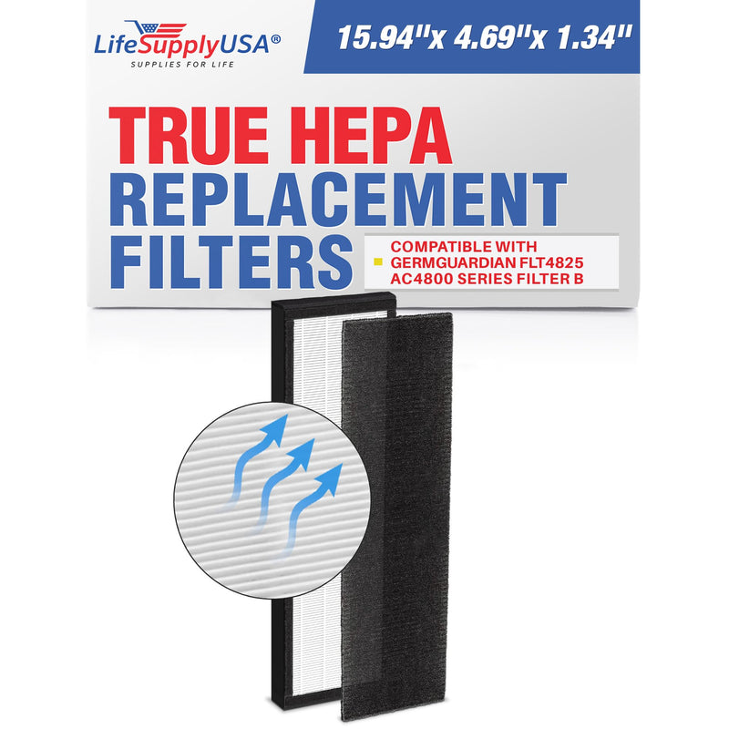 LifeSupplyUSA True HEPA Filter Replacement Compatible with GermGuardian FLT4825 AC4800 Series Filter B Air Purifier (2-Pack)