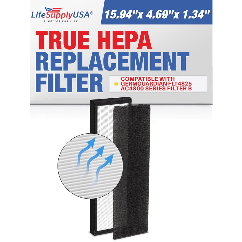 LifeSupplyUSA True HEPA Filter Replacement Compatible with GermGuardian FLT4825 AC4800 Series Filter B Air Purifier