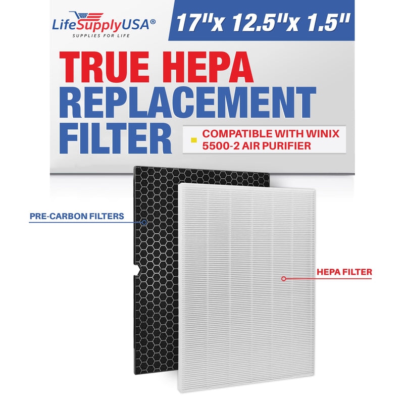 LifeSupplyUSA True HEPA Filter Replacement Compatible With Winix 5500-2 Air Purifier (2-Pack)